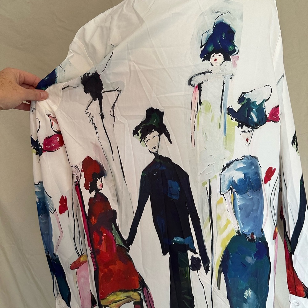NWOT Artistic Print Button-Up Shirt long sleeve blouse XL Shein multicolor white - Picture 7 of 16